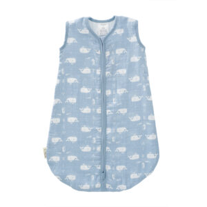 Sac de dormit din bumbac organic 100% cu exterior din muselină - Fresk Whale Blue