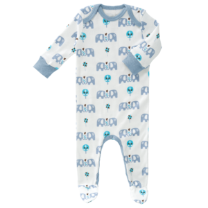 Pijamale cu talpă, din bumbac organic Fresk - Elefant blue
