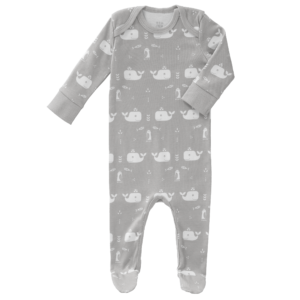 Pijamale cu talpă, din bumbac organic Fresk - Whale down grey
