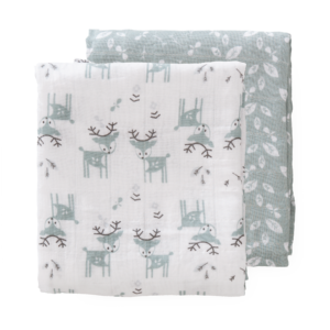 Set păturici de muselină pentru înfășat bebe Fresk - Deer forest green